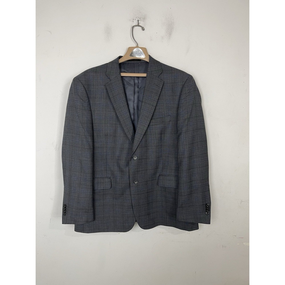 Jos A Bank Mens Blazer 44 Gray Wool Silk‎ Plaid Reserve Wedding Sport Coat